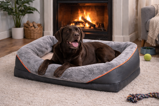 Orthopedic Foam Dog Bed with Cotton-Padded Bolster & Removable Washable Cover
